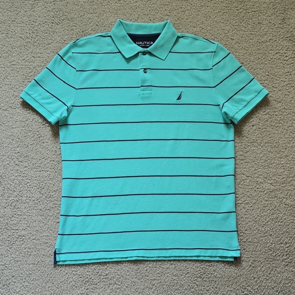 Nautica Men's Aqua Striped Polo Shirt L